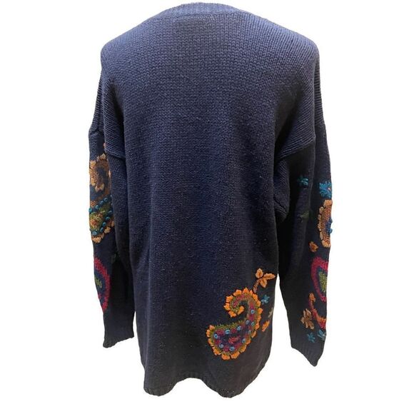 Christina Navy Blue with Bright Colored Paisley Pattern Crewneck Long Sleeve Han - Picture 11 of 15